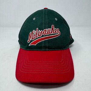 Vintage Milwaukee Bucks Spellout NBA‎ Green Red Adjustable Strapback Hat Cap
